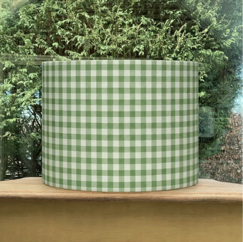 Green gingham linen lampshade - gingham,